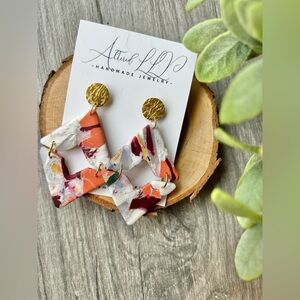 #119 Abstract Geometric Earrings with Gold Accents